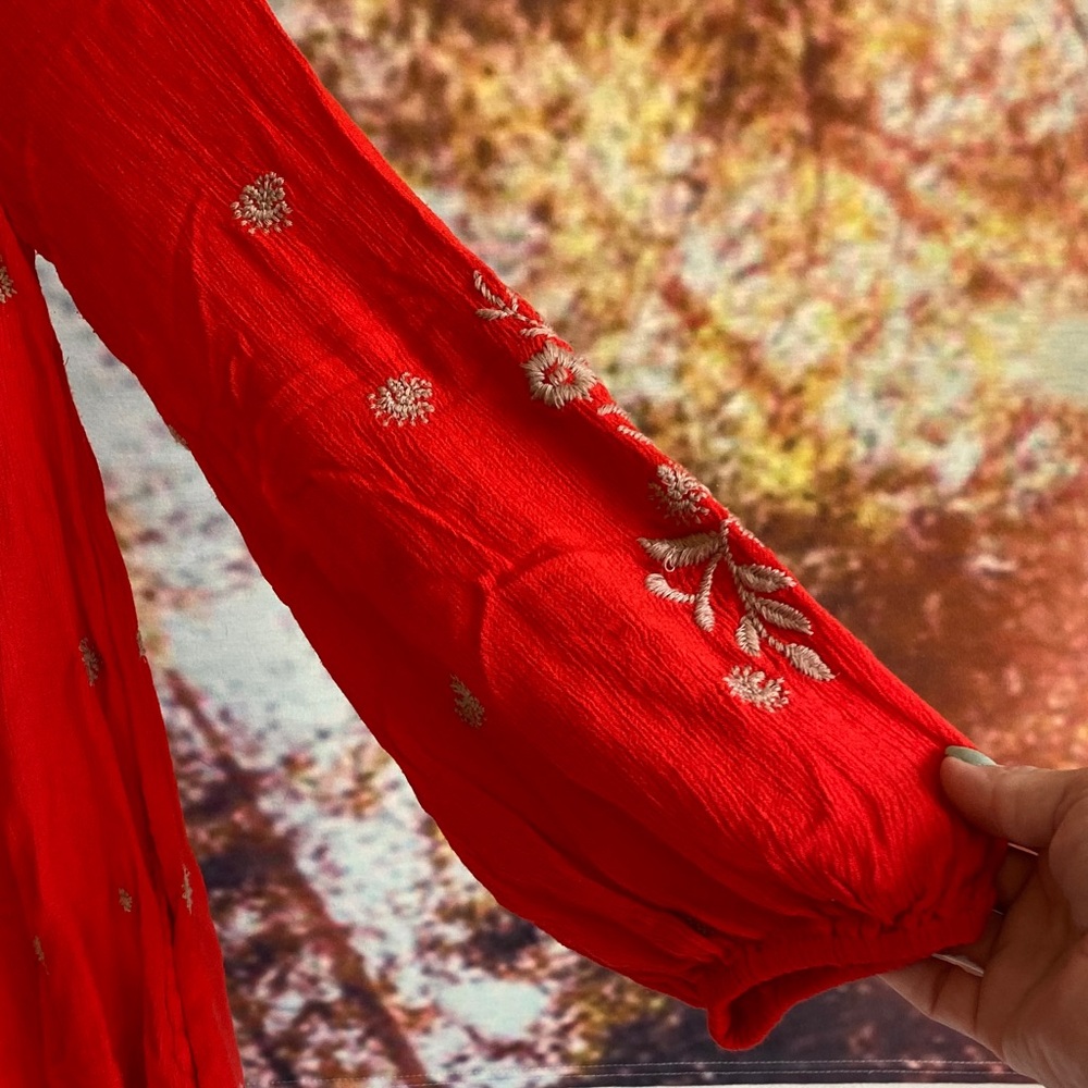 Free People Red Embroidered Long Sleeve Dress worn once - Picture 4 of 13